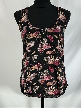 Chica Chic Floral Tank Top Size 10 Black Pink Sleeveless Blouse Summer Camisole